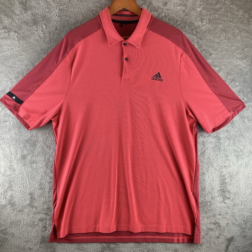 Vintage Adidas Aeroready Polo Shirt Men's XL Two Tone Red Short Sleeve Tennis